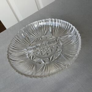 Vintage Clear Glass Round Divided Serving Dish 6.5" relish veggie nut tapas bowl